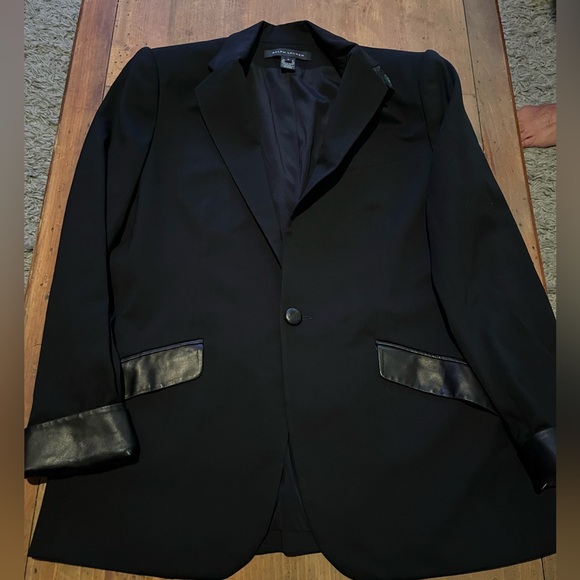 Ralph LaurenBlack Label  Black Virgin Wool Blazer w/Lamb Leather Cuffs and Trim - Picture 2 of 6